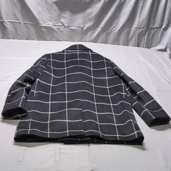 Madewell Womens Hollis Double Breasted Black White Peacoat Windowpane Check Sz L - Picture 6 of 7